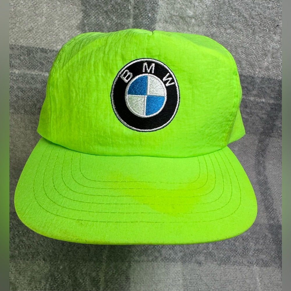 Vintage BMW Neon Green 1990’s KP Snapback Nylon Racing Cap O/S NWOT